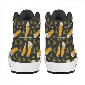 Beer Hop Cone And Leaf Pattern Print High Top Leather Sneakers