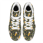 Beer Hop Cone And Leaf Pattern Print High Top Leather Sneakers