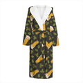 Beer Hop Cone And Leaf Pattern Print Hooded Bathrobe