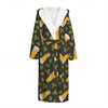 Beer Hop Cone And Leaf Pattern Print Hooded Bathrobe