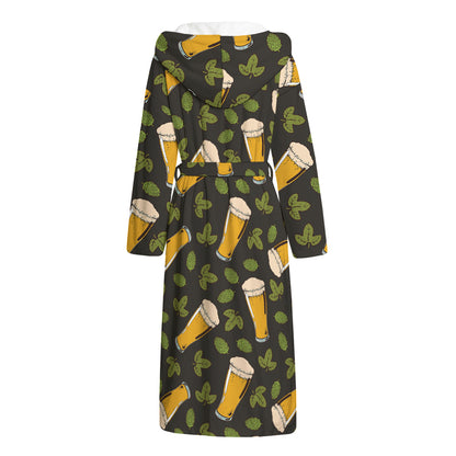 Beer Hop Cone And Leaf Pattern Print Hooded Bathrobe