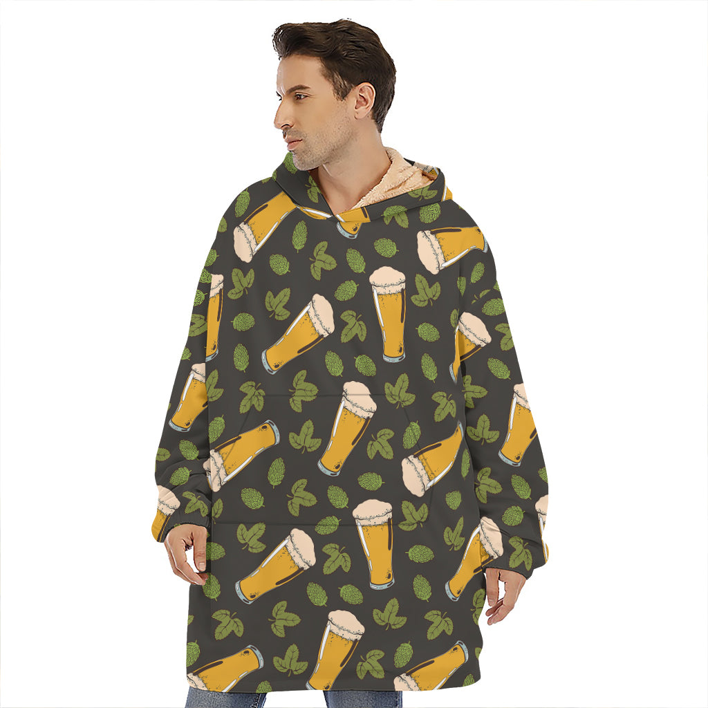 Beer Hop Cone And Leaf Pattern Print Hoodie Blanket