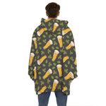 Beer Hop Cone And Leaf Pattern Print Hoodie Blanket