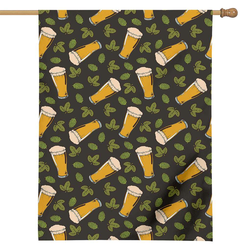 Beer Hop Cone And Leaf Pattern Print House Flag