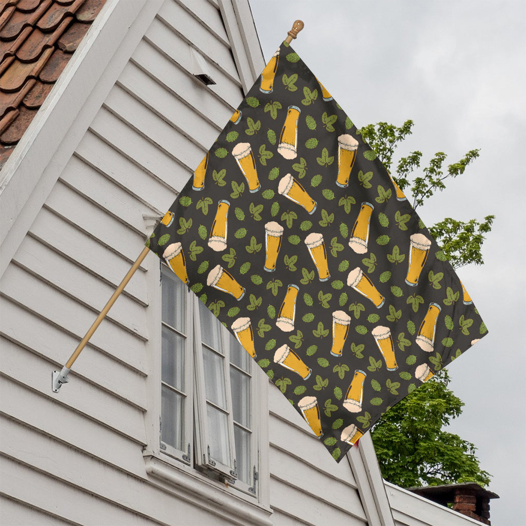 Beer Hop Cone And Leaf Pattern Print House Flag