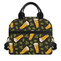 Beer Hop Cone And Leaf Pattern Print Insulated Lunch Bag