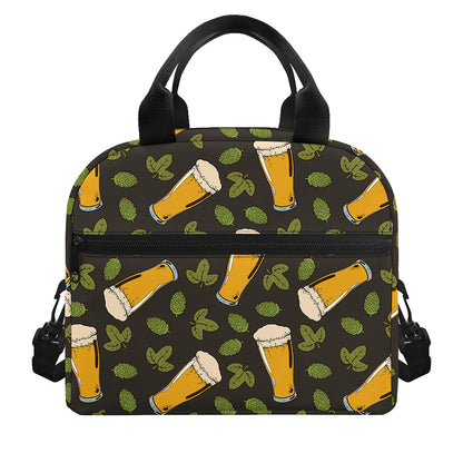 Beer Hop Cone And Leaf Pattern Print Insulated Lunch Bag