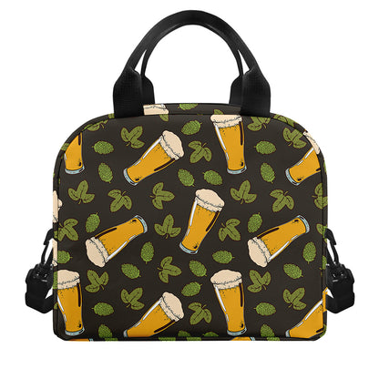 Beer Hop Cone And Leaf Pattern Print Insulated Lunch Bag