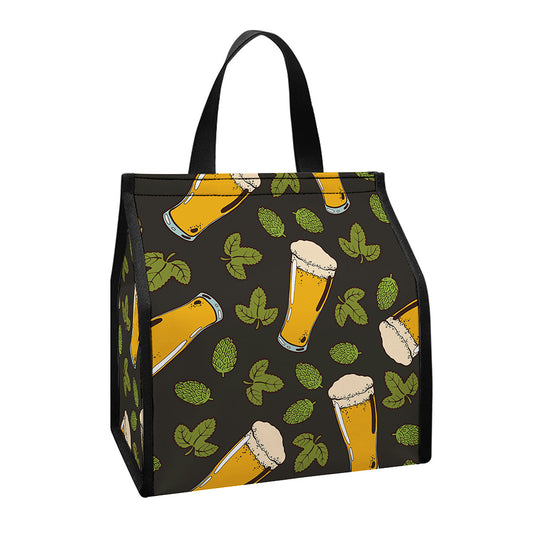 Beer Hop Cone And Leaf Pattern Print Insulated Lunch Tote