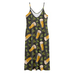 Beer Hop Cone And Leaf Pattern Print Jersey Midi Cami Dress