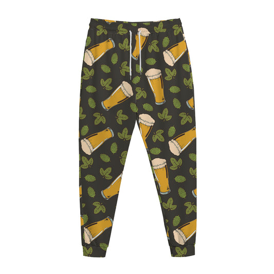 Beer Hop Cone And Leaf Pattern Print Jogger Pants