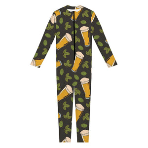 Beer Hop Cone And Leaf Pattern Print Jumpsuit