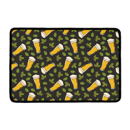 Beer Hop Cone And Leaf Pattern Print Kitchen Mat
