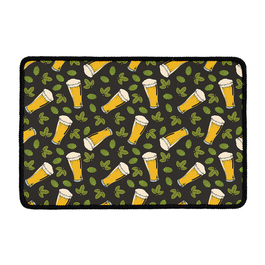 Beer Hop Cone And Leaf Pattern Print Kitchen Mat