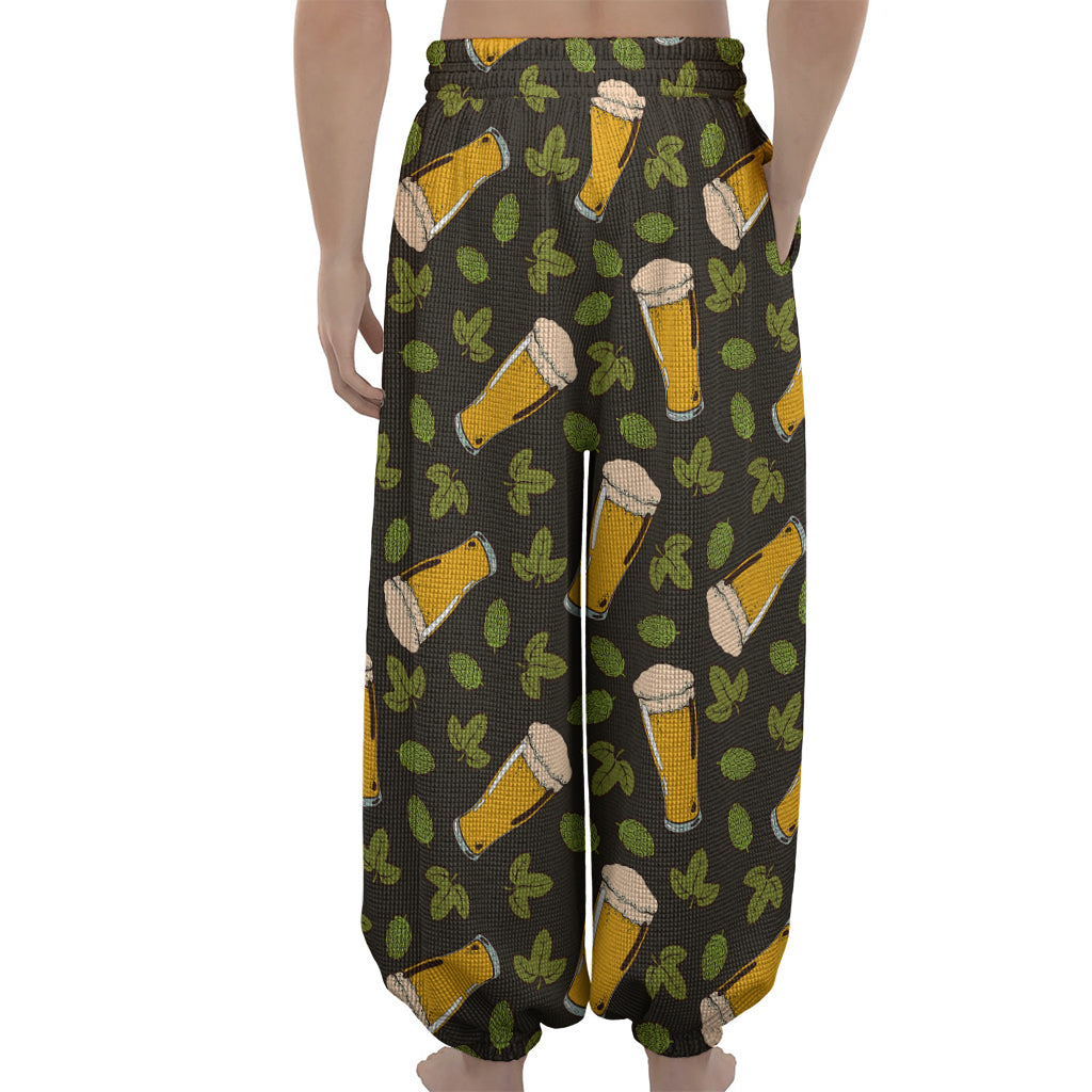 Beer Hop Cone And Leaf Pattern Print Lantern Pants