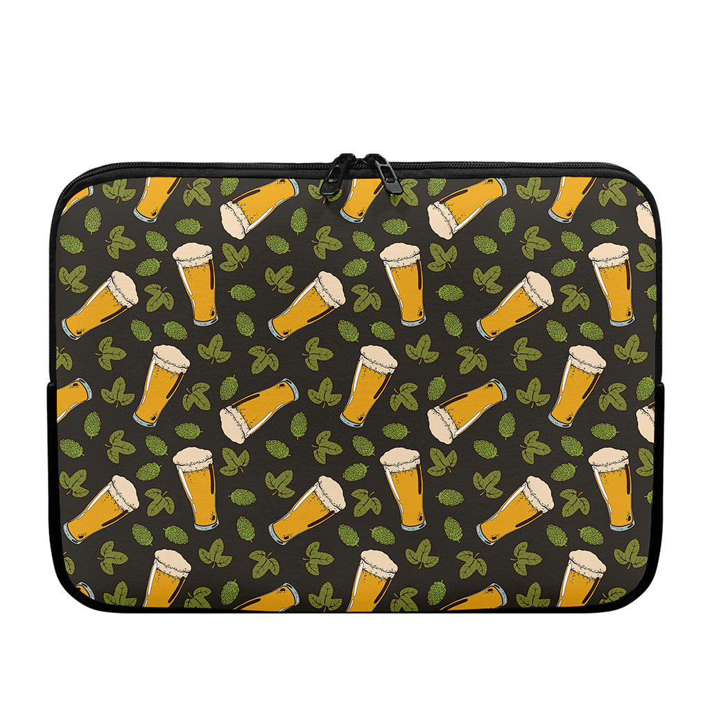 Beer Hop Cone And Leaf Pattern Print Laptop Sleeve