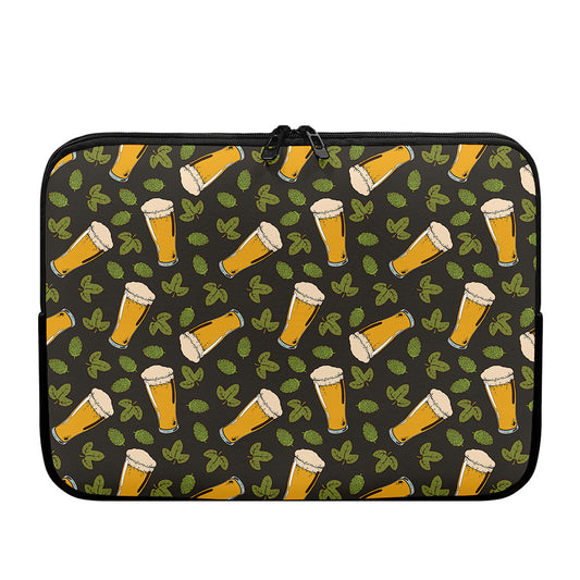 Beer Hop Cone And Leaf Pattern Print Laptop Sleeve