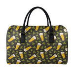 Beer Hop Cone And Leaf Pattern Print Leather Duffle Bag