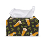 Beer Hop Cone And Leaf Pattern Print Leather Tissue Box Cover