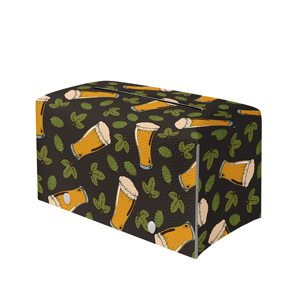 Beer Hop Cone And Leaf Pattern Print Leather Tissue Box Cover
