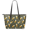 Beer Hop Cone And Leaf Pattern Print Leather Tote Bag