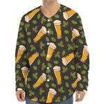 Beer Hop Cone And Leaf Pattern Print Long Sleeve Baseball Jersey