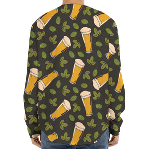 Beer Hop Cone And Leaf Pattern Print Long Sleeve Baseball Jersey