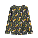 Beer Hop Cone And Leaf Pattern Print Long Sleeve Short Coat