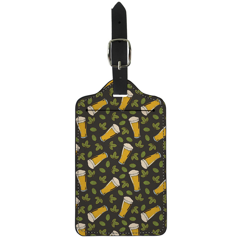 Beer Hop Cone And Leaf Pattern Print Luggage Tag