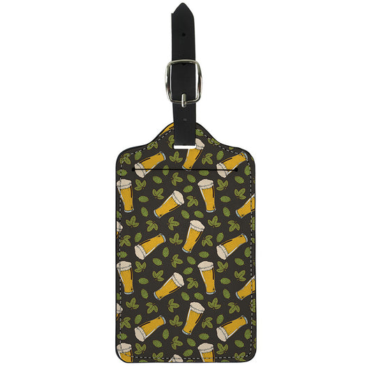 Beer Hop Cone And Leaf Pattern Print Luggage Tag