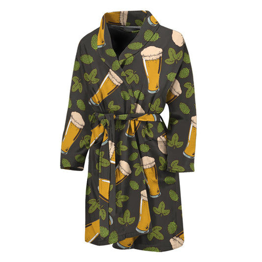 Beer Hop Cone And Leaf Pattern Print Men's Bathrobe