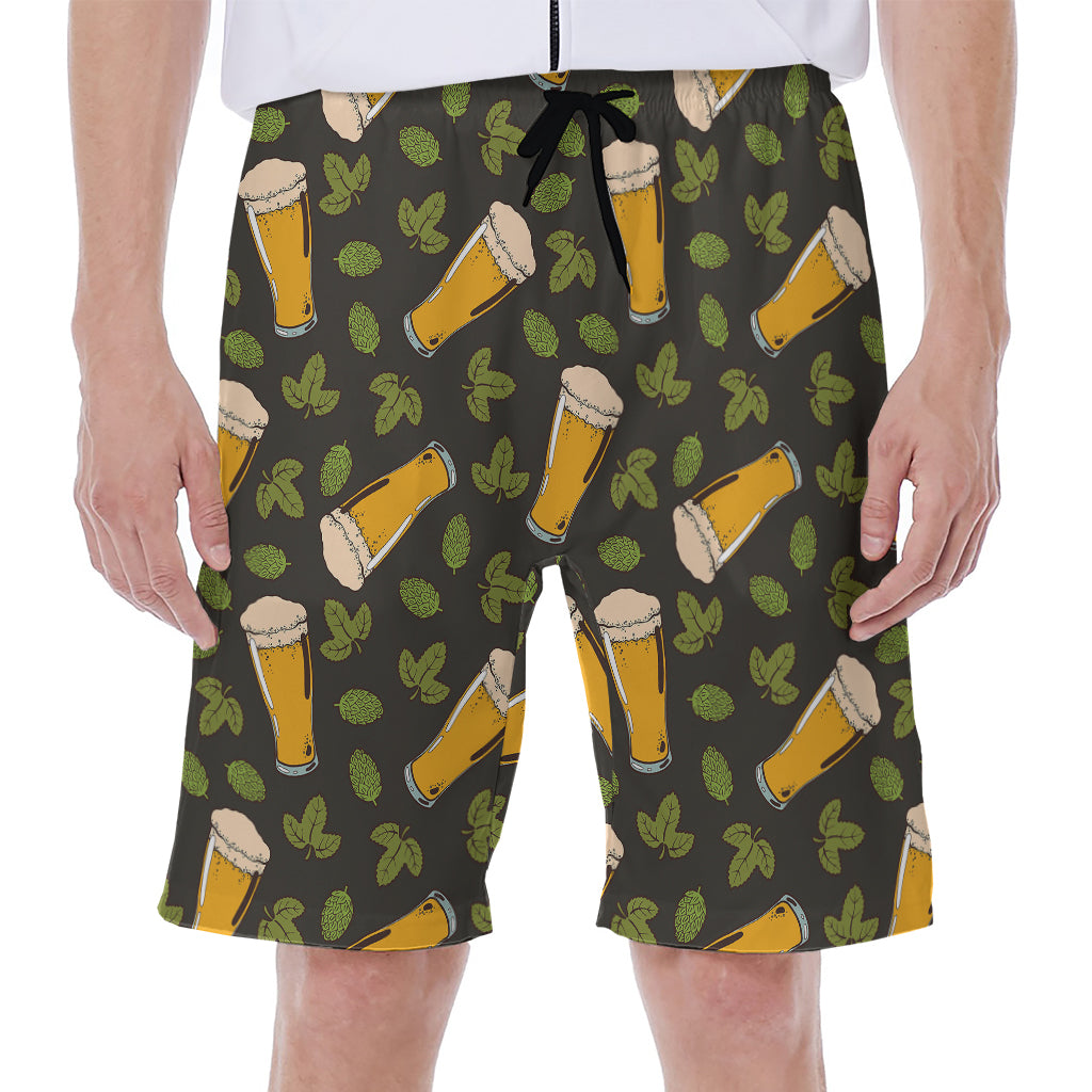 Beer Hop Cone And Leaf Pattern Print Men's Beach Shorts