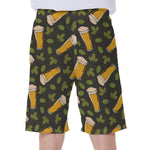 Beer Hop Cone And Leaf Pattern Print Men's Beach Shorts