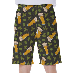 Beer Hop Cone And Leaf Pattern Print Men's Beach Shorts