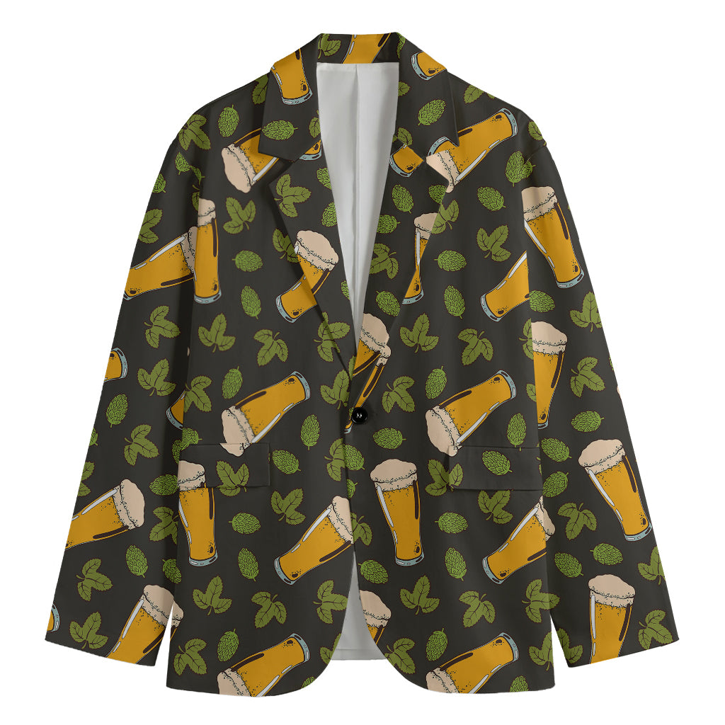 Beer Hop Cone And Leaf Pattern Print Men's Blazer