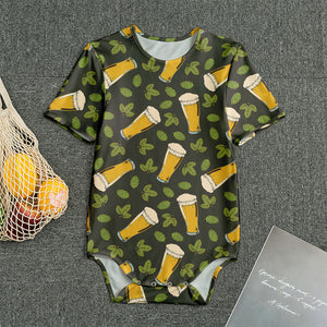 Beer Hop Cone And Leaf Pattern Print Men's Bodysuit