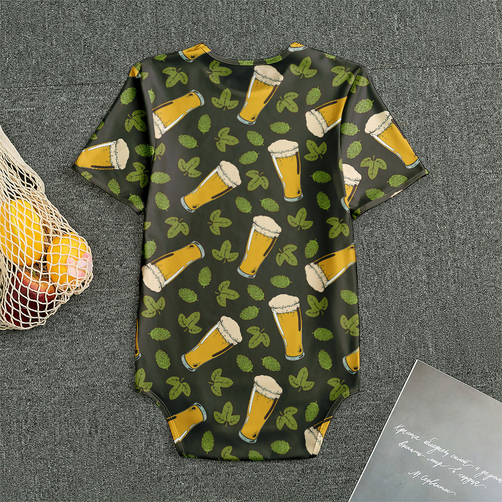 Beer Hop Cone And Leaf Pattern Print Men's Bodysuit