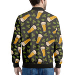 Beer Hop Cone And Leaf Pattern Print Men's Bomber Jacket