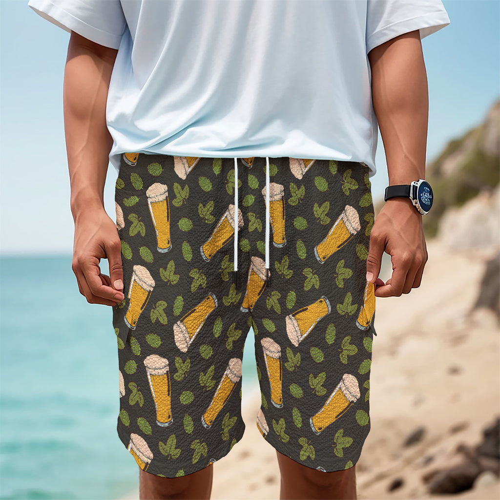 Beer Hop Cone And Leaf Pattern Print Men's Cargo Shorts