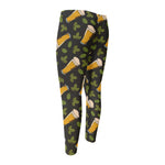 Beer Hop Cone And Leaf Pattern Print Men's Compression Pants