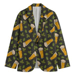 Beer Hop Cone And Leaf Pattern Print Men's Cotton Blazer