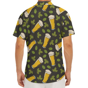 Beer Hop Cone And Leaf Pattern Print Men's Deep V-Neck Shirt