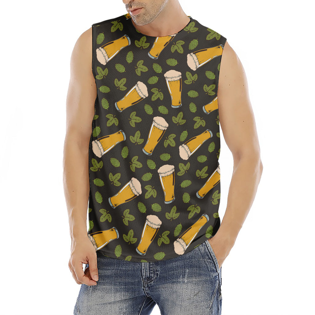 Beer Hop Cone And Leaf Pattern Print Men's Fitness Tank Top