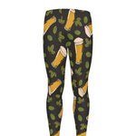 Beer Hop Cone And Leaf Pattern Print Men's leggings