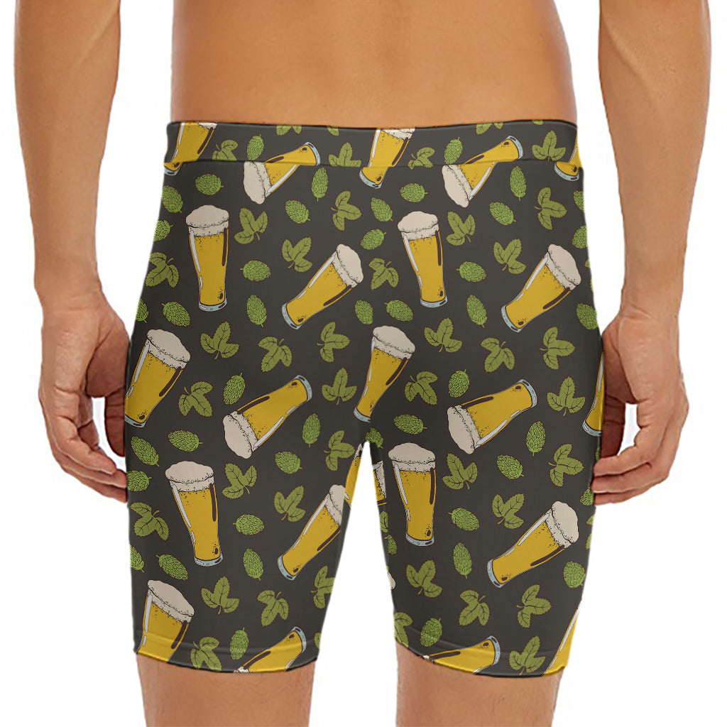 Beer Hop Cone And Leaf Pattern Print Men's Long Boxer Briefs