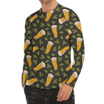 Beer Hop Cone And Leaf Pattern Print Men's Long Sleeve Rash Guard