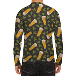 Beer Hop Cone And Leaf Pattern Print Men's Long Sleeve Rash Guard