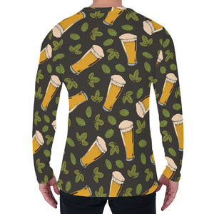 Beer Hop Cone And Leaf Pattern Print Men's Long Sleeve T-Shirt