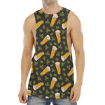 Beer Hop Cone And Leaf Pattern Print Men's Muscle Tank Top