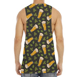 Beer Hop Cone And Leaf Pattern Print Men's Muscle Tank Top